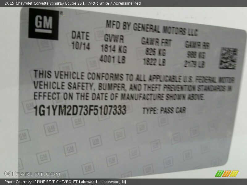 Arctic White / Adrenaline Red 2015 Chevrolet Corvette Stingray Coupe Z51