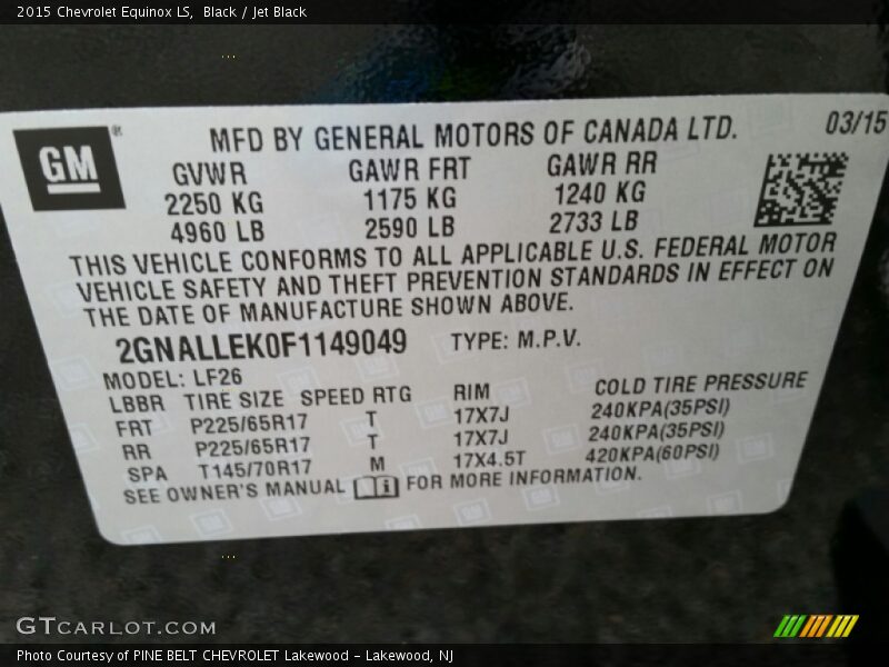 Black / Jet Black 2015 Chevrolet Equinox LS