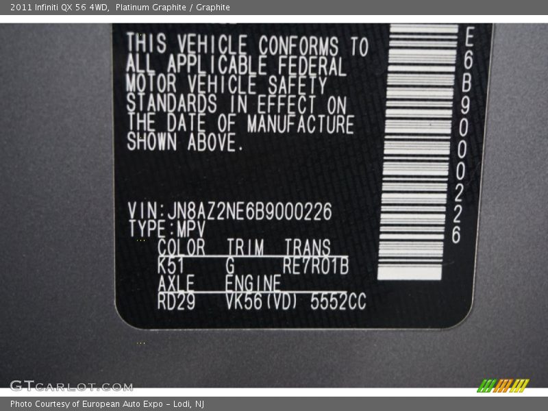 Platinum Graphite / Graphite 2011 Infiniti QX 56 4WD