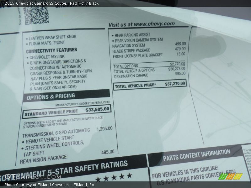  2015 Camaro SS Coupe Window Sticker