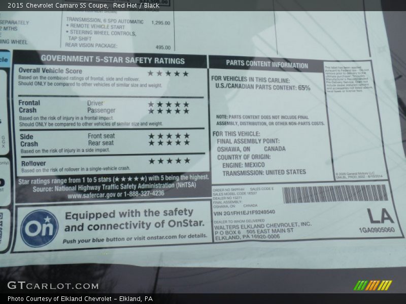 Red Hot / Black 2015 Chevrolet Camaro SS Coupe