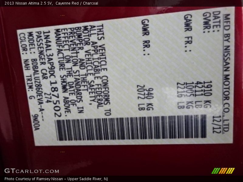 Cayenne Red / Charcoal 2013 Nissan Altima 2.5 SV