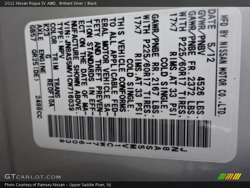 Brilliant Silver / Black 2012 Nissan Rogue SV AWD