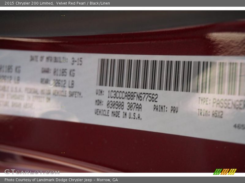 Velvet Red Pearl / Black/Linen 2015 Chrysler 200 Limited
