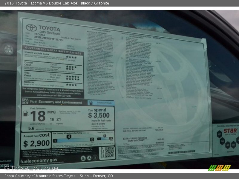 Black / Graphite 2015 Toyota Tacoma V6 Double Cab 4x4