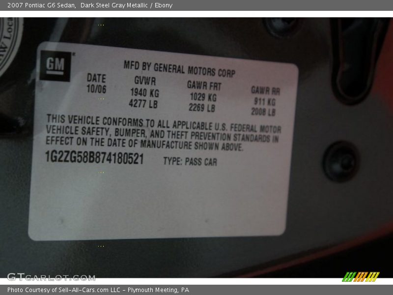 Dark Steel Gray Metallic / Ebony 2007 Pontiac G6 Sedan