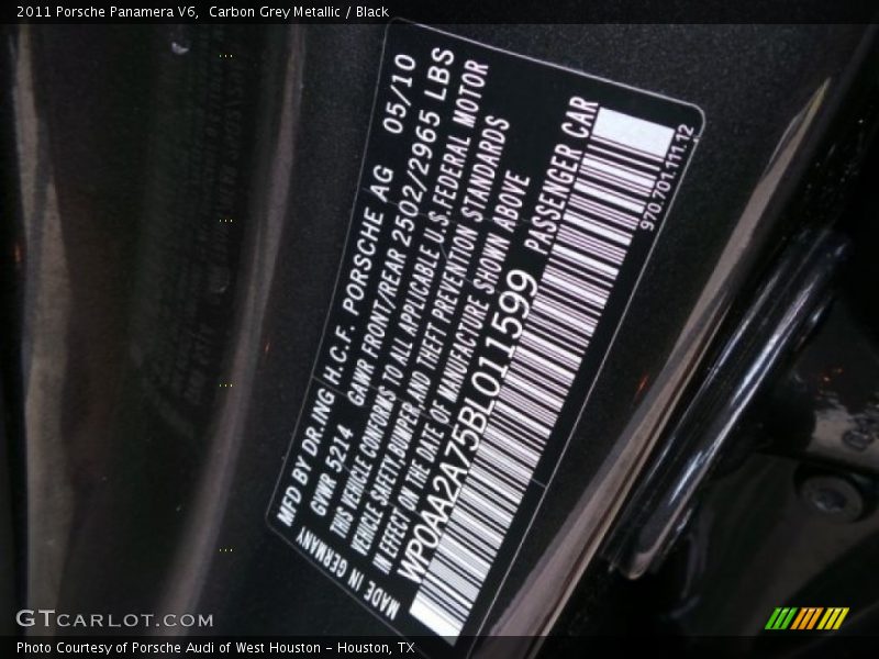Carbon Grey Metallic / Black 2011 Porsche Panamera V6