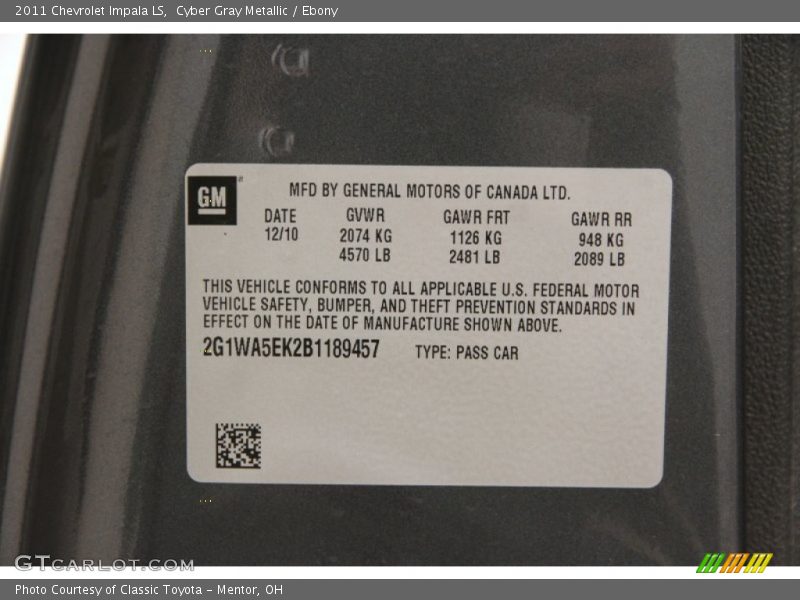 Cyber Gray Metallic / Ebony 2011 Chevrolet Impala LS