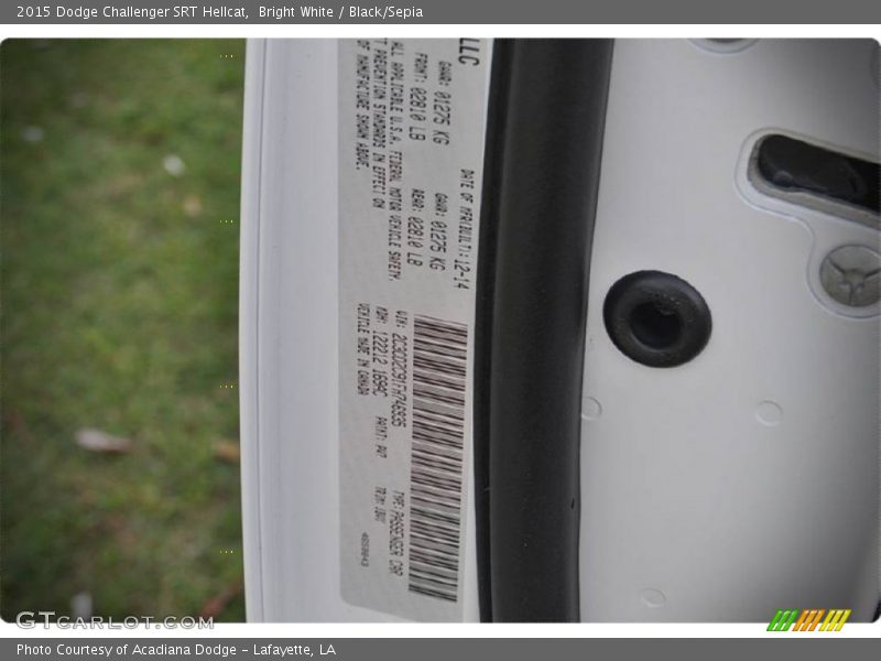 Bright White / Black/Sepia 2015 Dodge Challenger SRT Hellcat