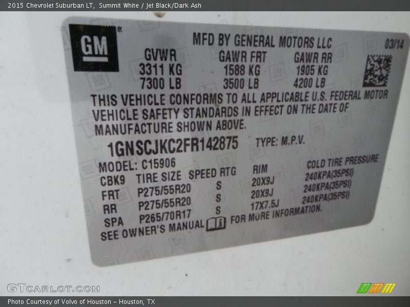 Summit White / Jet Black/Dark Ash 2015 Chevrolet Suburban LT