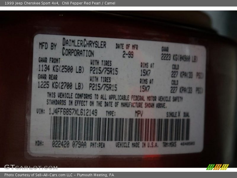 Chili Pepper Red Pearl / Camel 1999 Jeep Cherokee Sport 4x4