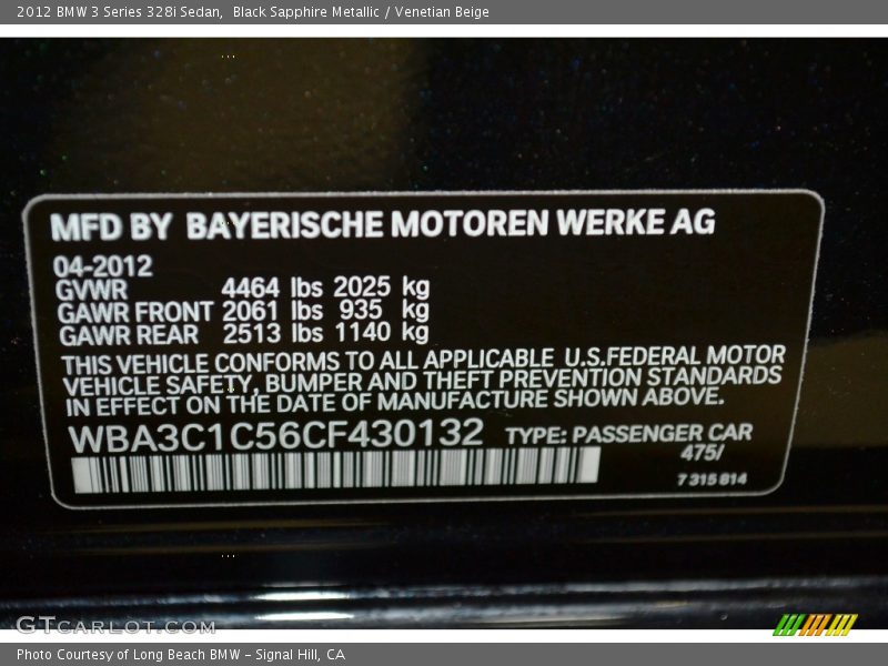 Black Sapphire Metallic / Venetian Beige 2012 BMW 3 Series 328i Sedan
