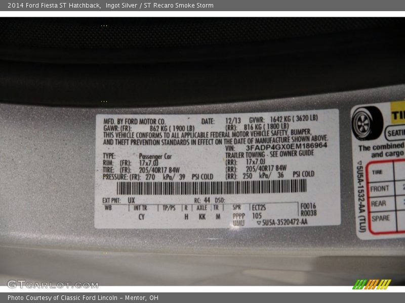 Ingot Silver / ST Recaro Smoke Storm 2014 Ford Fiesta ST Hatchback