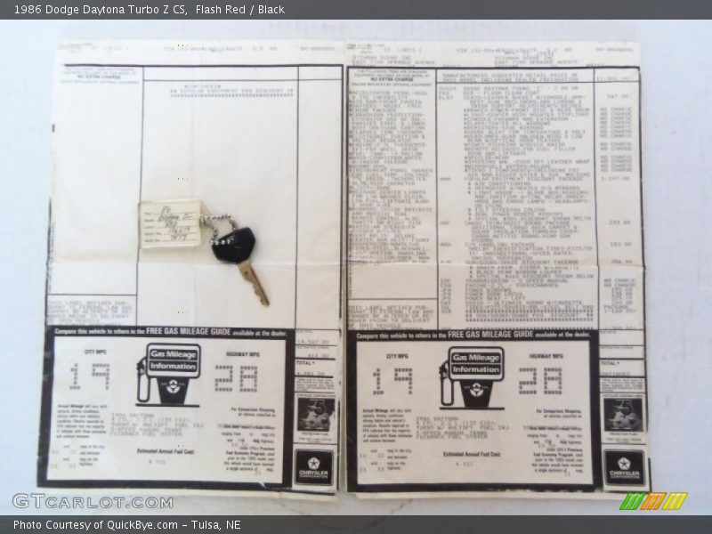  1986 Daytona Turbo Z CS Window Sticker