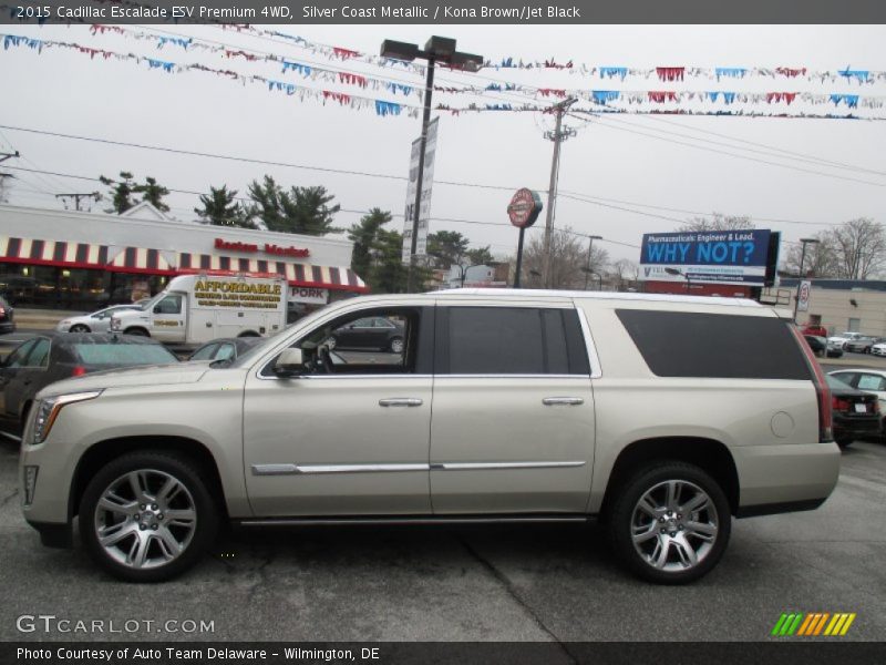 Silver Coast Metallic / Kona Brown/Jet Black 2015 Cadillac Escalade ESV Premium 4WD