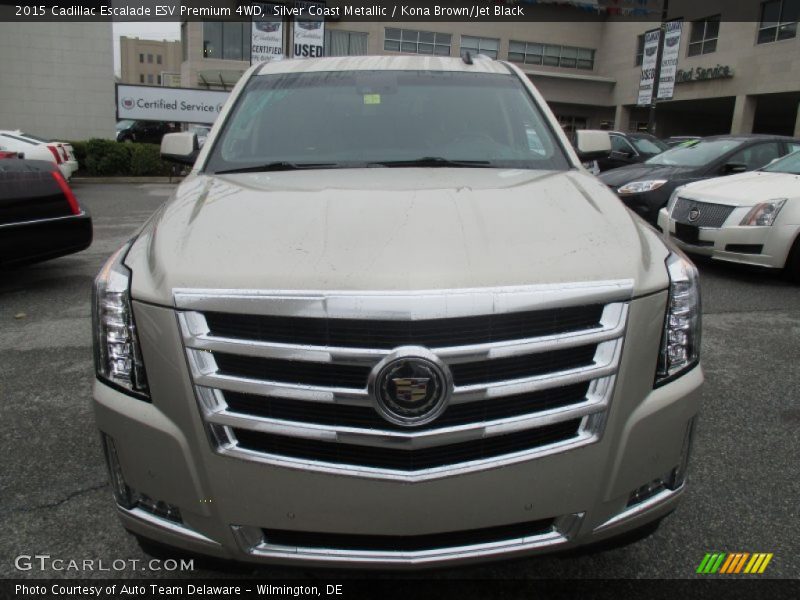 Silver Coast Metallic / Kona Brown/Jet Black 2015 Cadillac Escalade ESV Premium 4WD