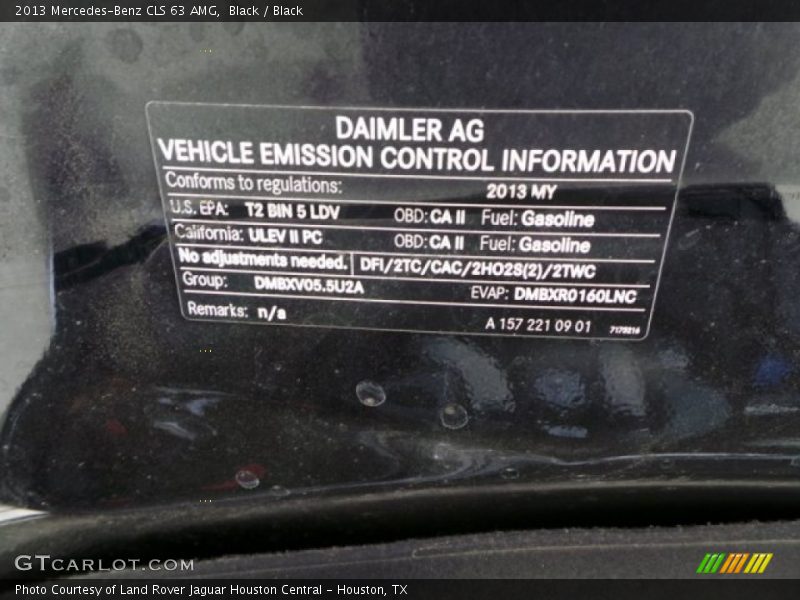 Info Tag of 2013 CLS 63 AMG