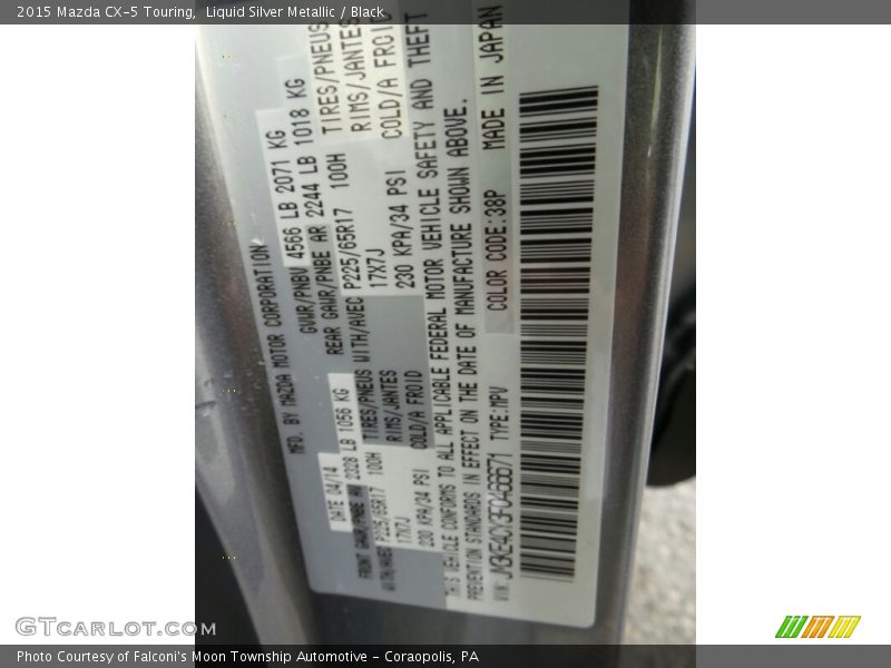 Liquid Silver Metallic / Black 2015 Mazda CX-5 Touring