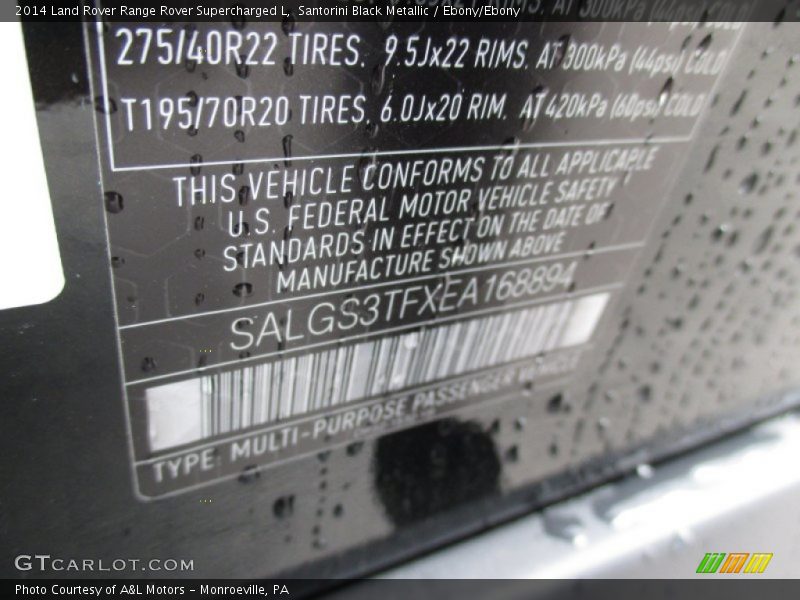 Santorini Black Metallic / Ebony/Ebony 2014 Land Rover Range Rover Supercharged L