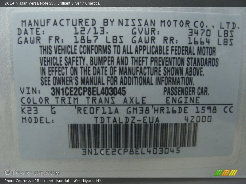 Brilliant Silver / Charcoal 2014 Nissan Versa Note SV