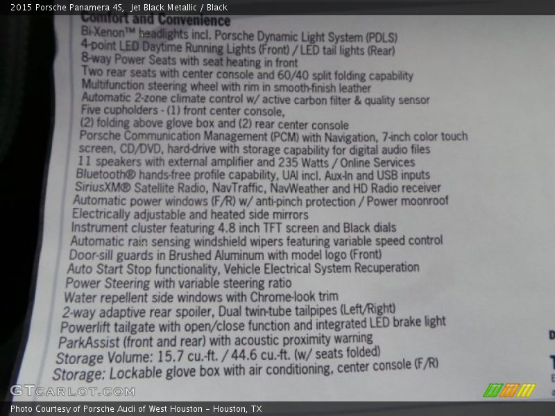  2015 Panamera 4S Window Sticker