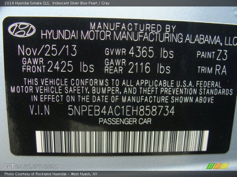 Iridescent Silver Blue Pearl / Gray 2014 Hyundai Sonata GLS
