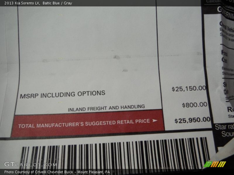 Baltic Blue / Gray 2013 Kia Sorento LX