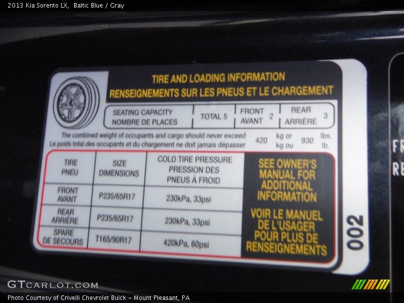 Baltic Blue / Gray 2013 Kia Sorento LX