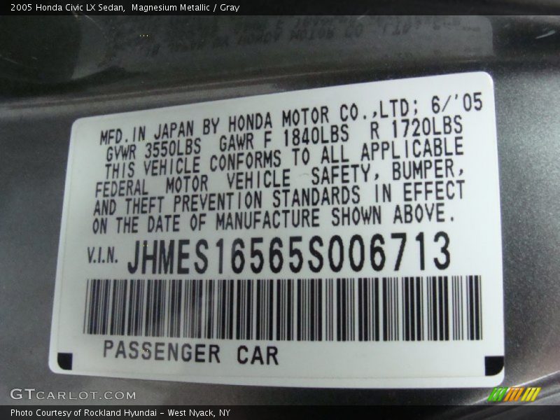 Magnesium Metallic / Gray 2005 Honda Civic LX Sedan