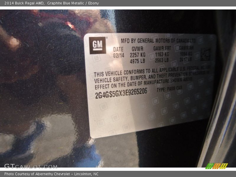 Graphite Blue Metallic / Ebony 2014 Buick Regal AWD