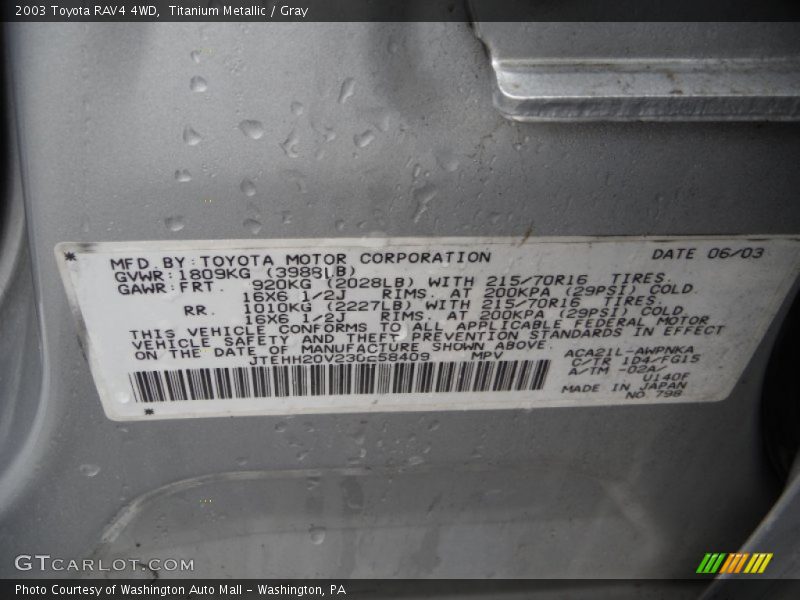 Titanium Metallic / Gray 2003 Toyota RAV4 4WD