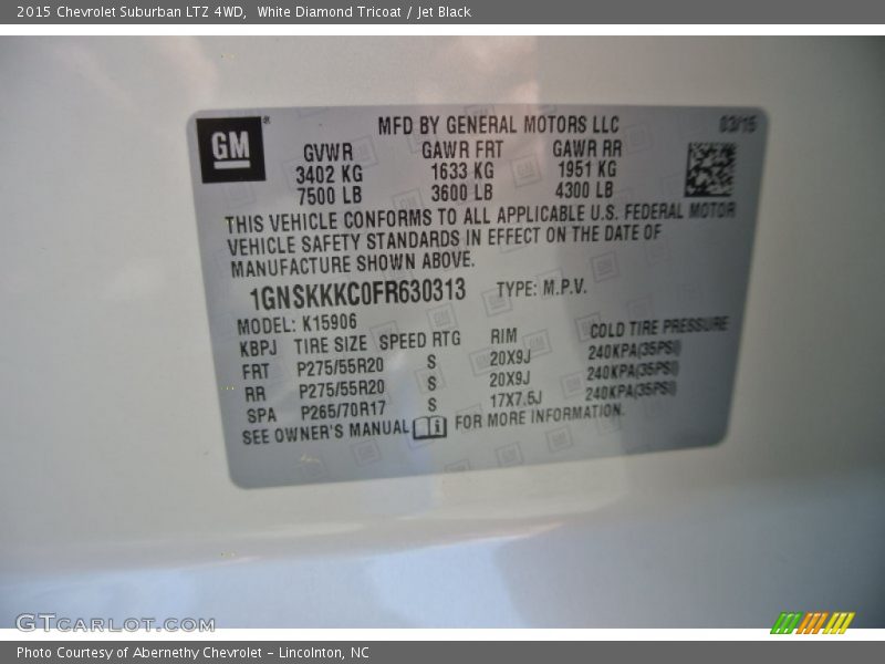 White Diamond Tricoat / Jet Black 2015 Chevrolet Suburban LTZ 4WD