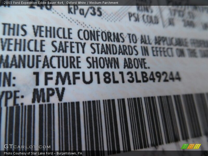 Oxford White / Medium Parchment 2003 Ford Expedition Eddie Bauer 4x4