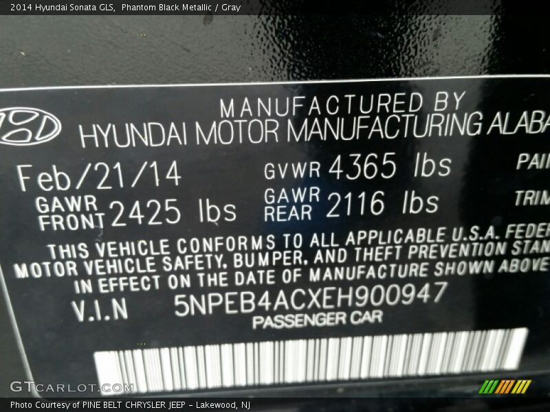 Phantom Black Metallic / Gray 2014 Hyundai Sonata GLS