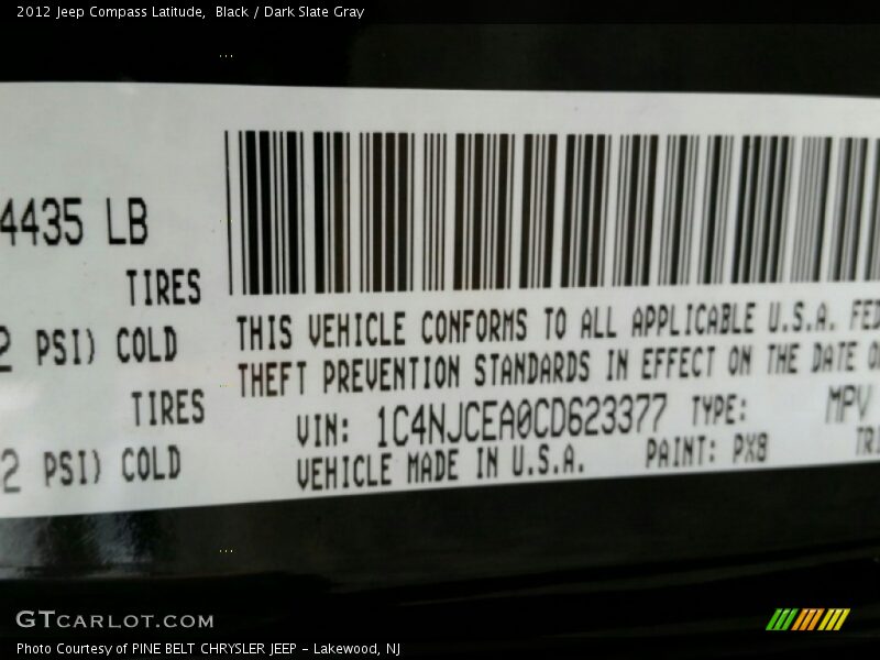 Black / Dark Slate Gray 2012 Jeep Compass Latitude
