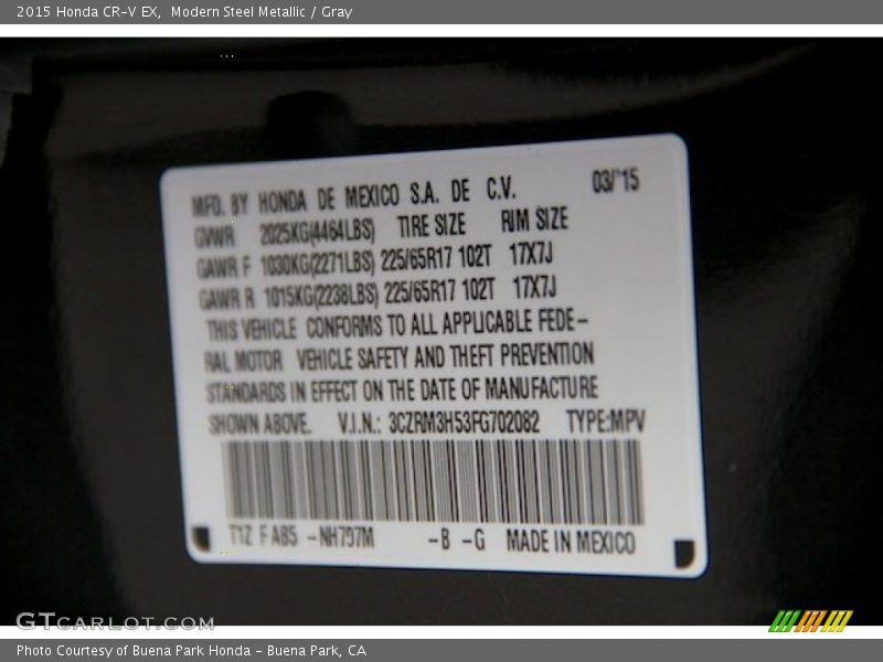 Modern Steel Metallic / Gray 2015 Honda CR-V EX