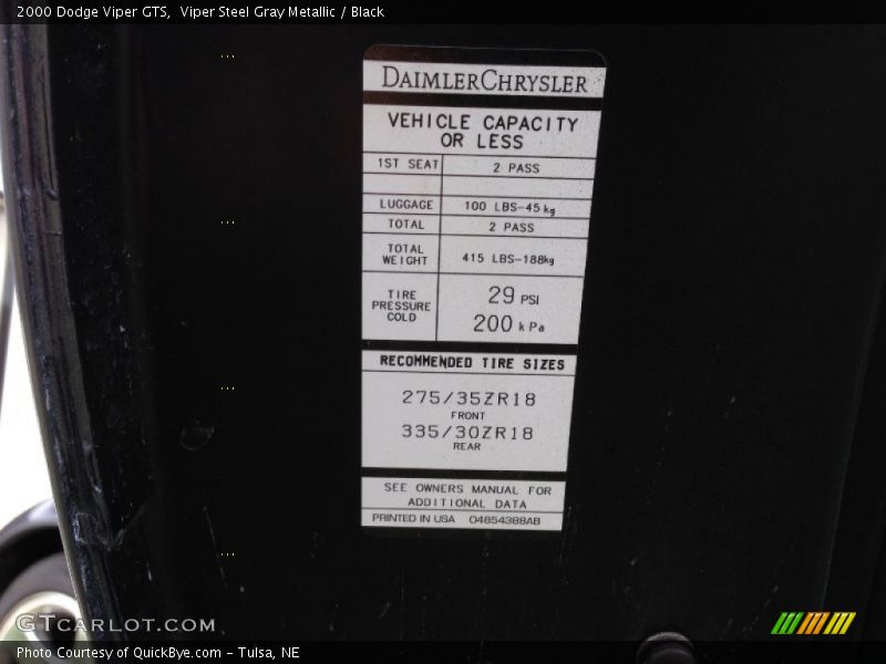 Viper Steel Gray Metallic / Black 2000 Dodge Viper GTS