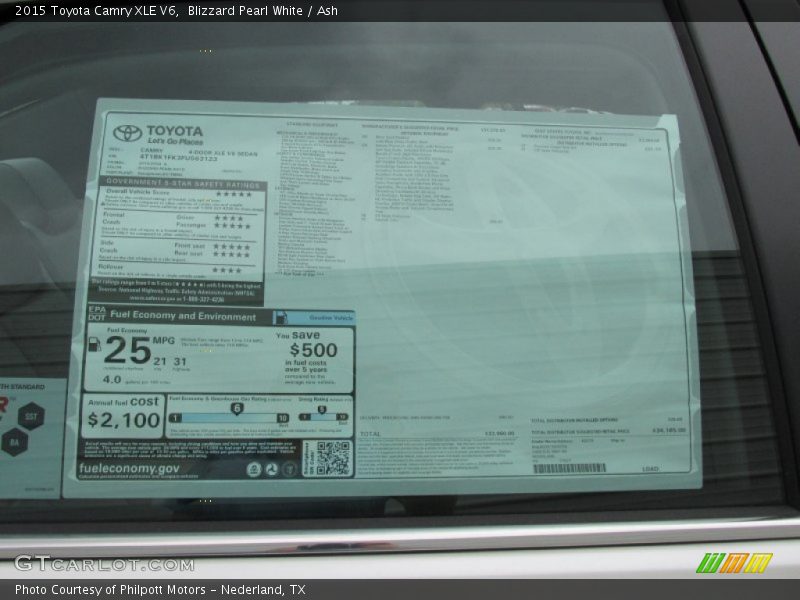 Blizzard Pearl White / Ash 2015 Toyota Camry XLE V6