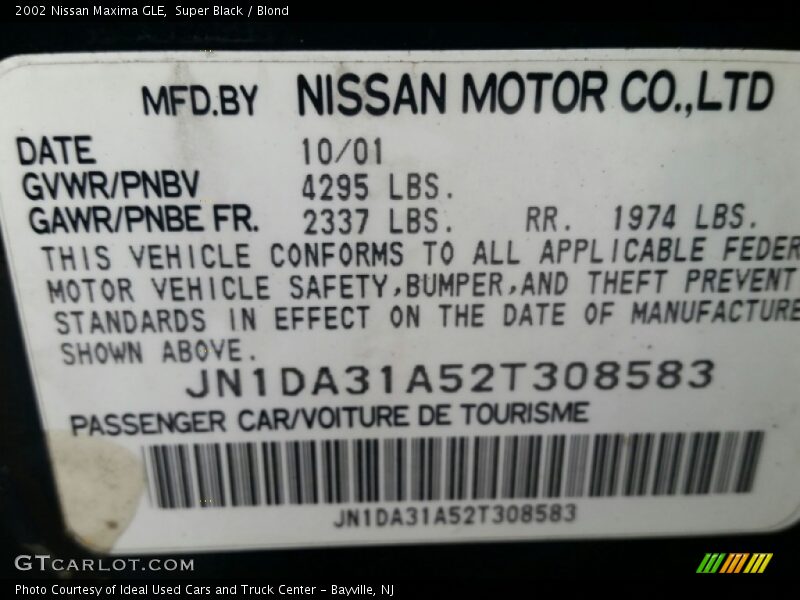 Super Black / Blond 2002 Nissan Maxima GLE
