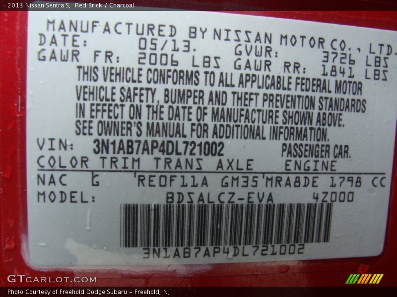 Red Brick / Charcoal 2013 Nissan Sentra S