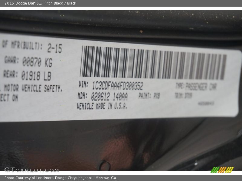 Pitch Black / Black 2015 Dodge Dart SE