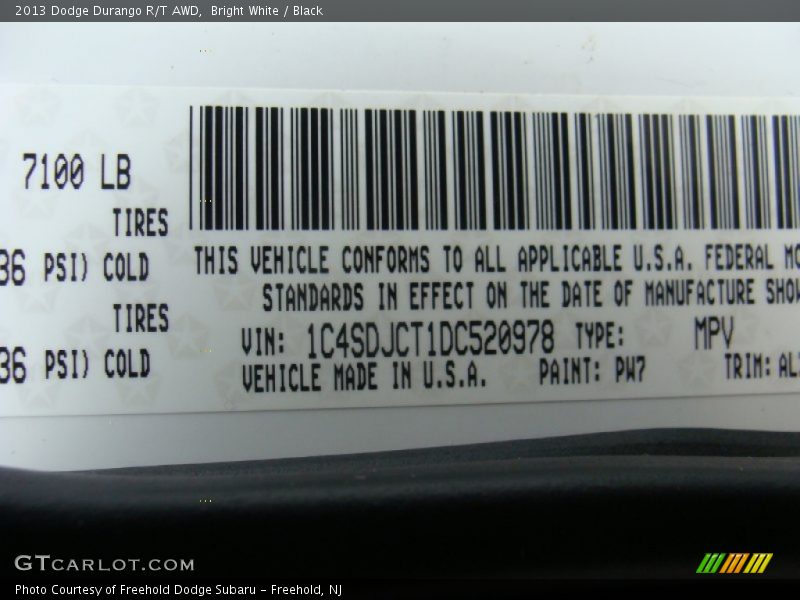 Bright White / Black 2013 Dodge Durango R/T AWD