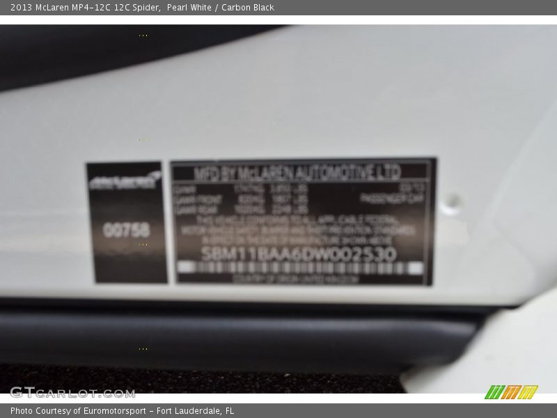 Pearl White / Carbon Black 2013 McLaren MP4-12C 12C Spider