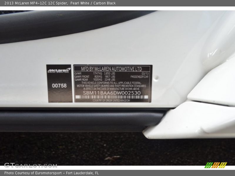 Info Tag of 2013 MP4-12C 12C Spider