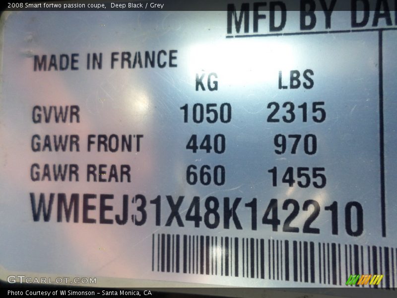 Deep Black / Grey 2008 Smart fortwo passion coupe