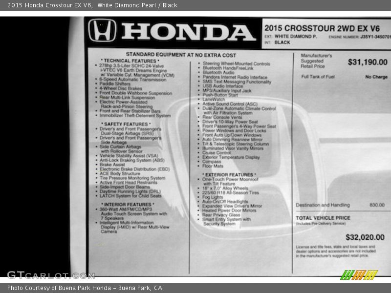 White Diamond Pearl / Black 2015 Honda Crosstour EX V6