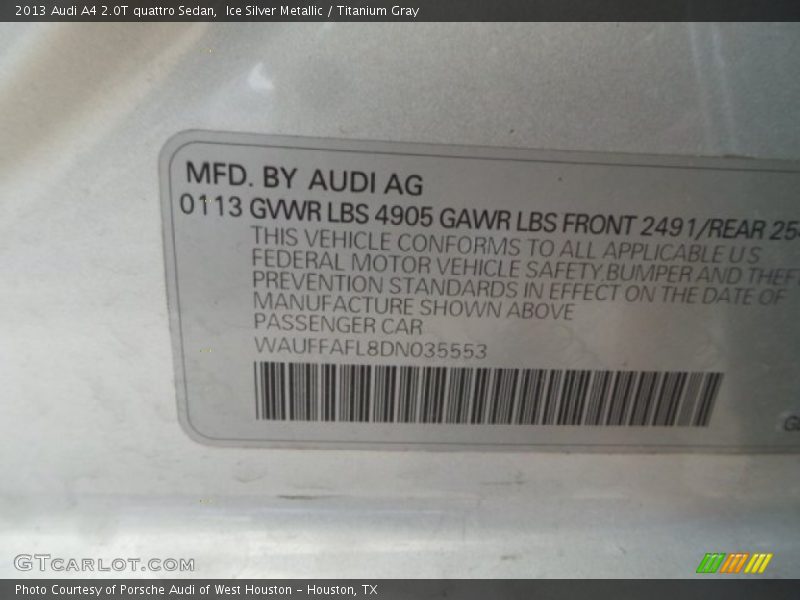 Ice Silver Metallic / Titanium Gray 2013 Audi A4 2.0T quattro Sedan