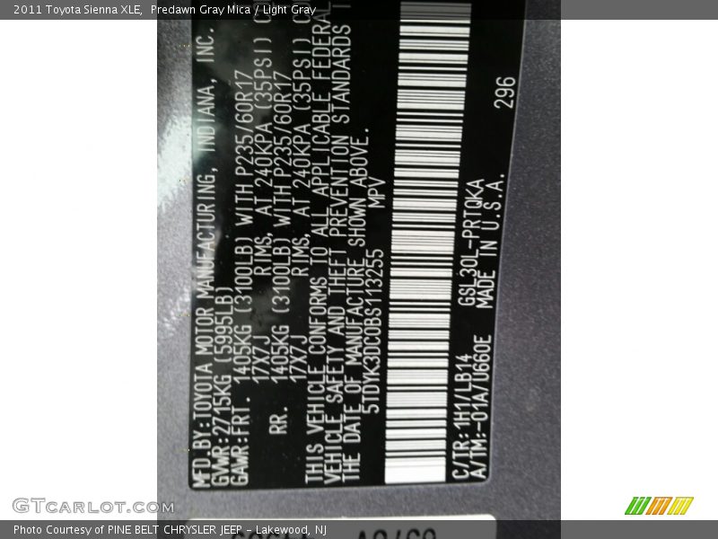 Predawn Gray Mica / Light Gray 2011 Toyota Sienna XLE