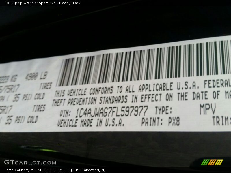 Black / Black 2015 Jeep Wrangler Sport 4x4