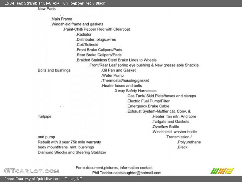 Info Tag of 1984 Scrambler CJ-8 4x4